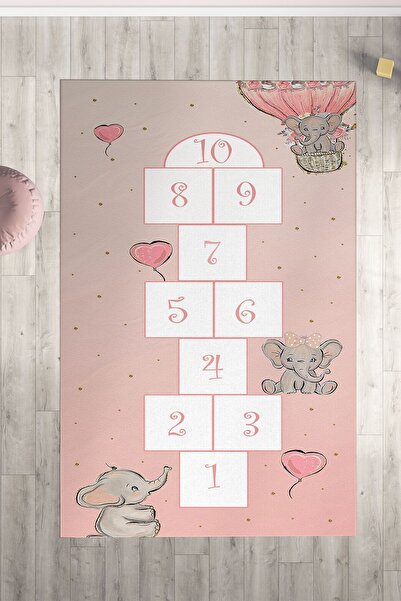 Heart Elephant Patterned Children And Baby Room RugTLH-272