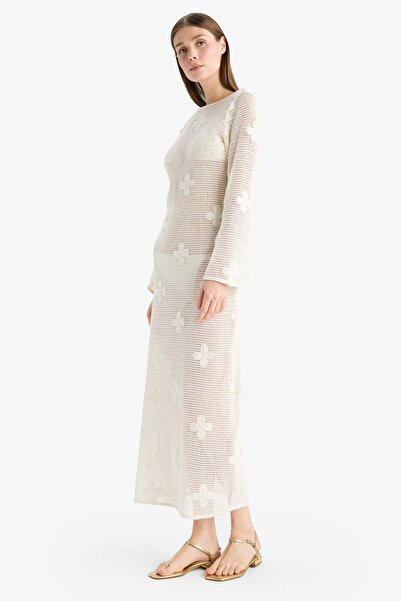 DeFacto Regular Fit Uzun Kollu Dantelli Maxi Plaj Elbisesi-Fall in Love E0603AX25SM