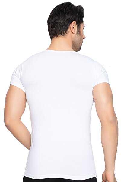 TOLIN Ανδρικό εσώρουχο με κοντό μανίκι V λαιμόκοψη λευκό βαμβακερό Lycra 3177b