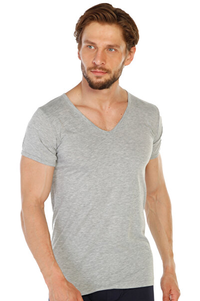 TOLIN Cotton Men's Single Jersey V-Neck Gray Melange Undershirt 317