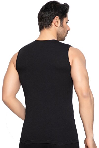 TOLIN Sleeveless Body Men's Black V-Neck Cotton Stretch Fabric Undershirt 1177