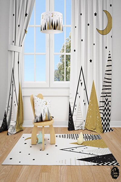 Talia Home Dekoratif Dağ Desenli Gökyüzü Çocuk Odası 2 KANAT Fon Perde TLA-317