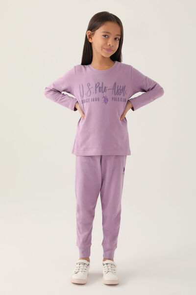 U.S. Polo Assn. Комплект лилава пижама с дълъг ръкав за момиче