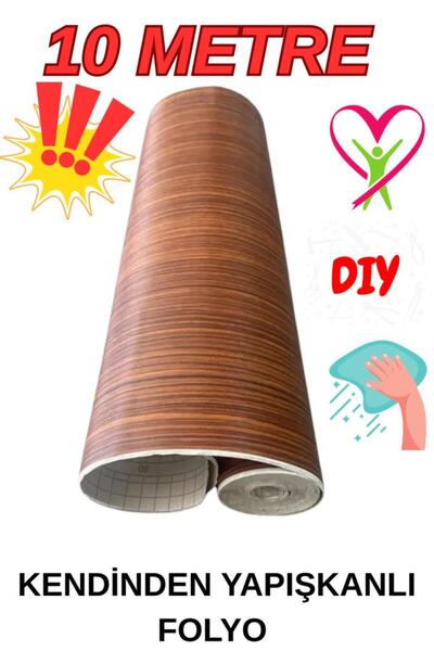 Renkli Duvarlar 45cm x 10 Metre 1 Adet Rulo Yapışkanlı Ahşap Görünümlü Mutfak Duvar Kaplama Folyosu Kağıdı