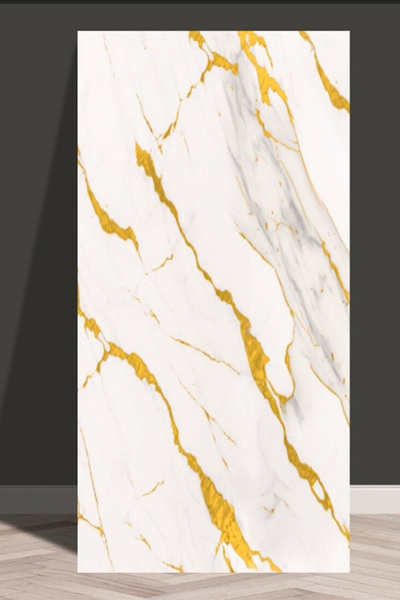 Bien Home 30x60 Cm Gold Mermer Desenli Kendinden Yapışkanlı Seramik Köpük Banyo Wc Kaplama Pvc Duvar Paneli