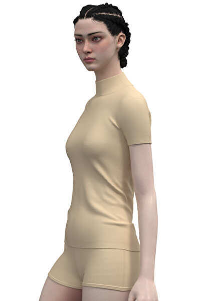 TOLIN Women's Short Sleeve Cotton Lycra Turtleneck 3257