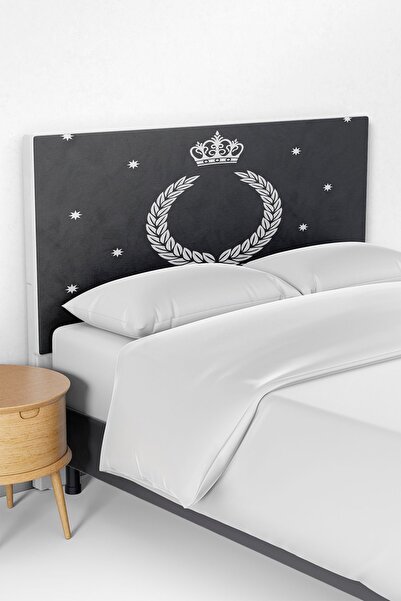 Talia Home Antrasit Taç Desenli Çocuk Odası Yatak Baza Başlık Kılıfı TLABK-035