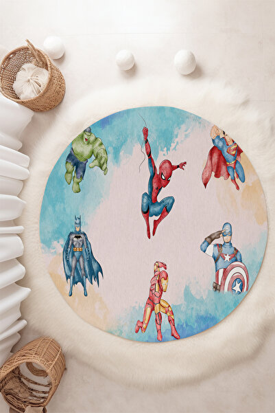 Homiko Marvel Süper Kahramanlar Desenli Yuvarlak Çocuk Halısı TLY-315
