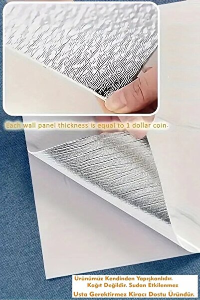 Bien Home 30x60 Cm Gold Mermer Desenli Kendinden Yapışkanlı Seramik Köpük Banyo Wc Kaplama Pvc Duvar Paneli