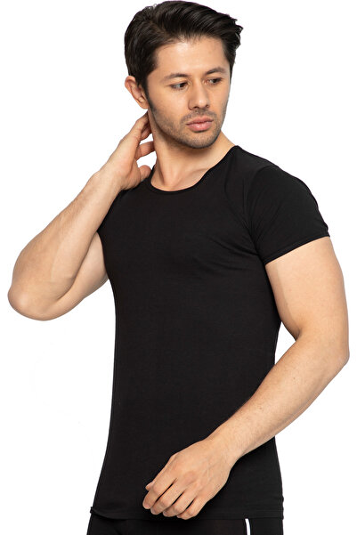 TOLIN Men's Black O-Neck 100% Cotton Single Jersey Undershirt 314