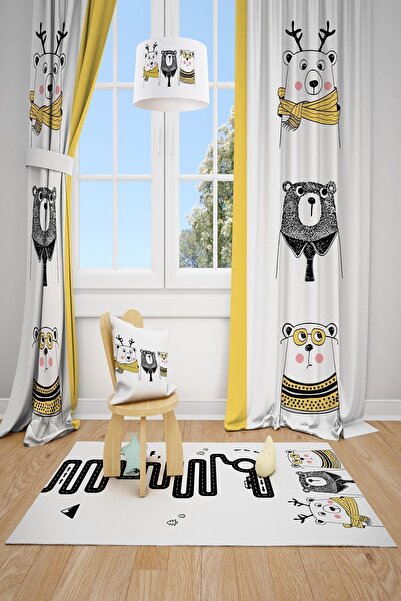 Talia Home ستارة خلفية لغرفة الأطفال بتصميم دببة لطيفة وطريق 2 أجنحة Tla-254