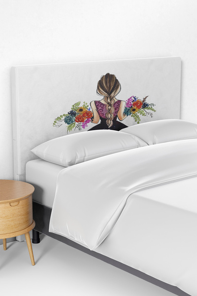 Talia Home Çiçekli Kız Desenli Çocuk Yatak Baza Başlık Kılıfı TLABK-295