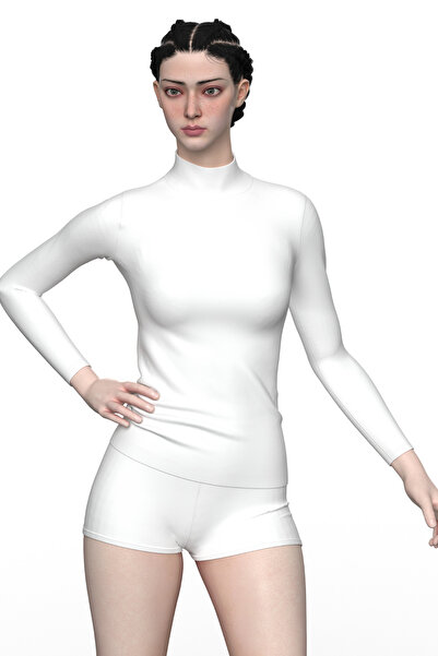 TOLIN Tricou de damă cu mânecă lungă din bumbac material elastic cu gât roșu, alb, 6257