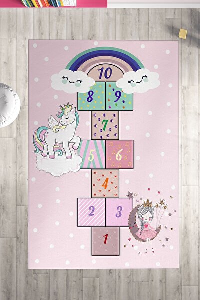 Homiko Unicorn ve Prenses Desenli  Çocuk ve Bebek Odası Dekoratif Halı TLH-281