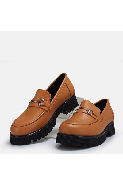 37Numara BÜYÜK NUMARA KADIN LOAFER AYAKKABI HAKİKİ DERİ CAMEL