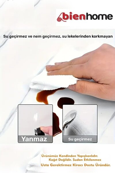 Bien Home 30x60 Cm Gold Mermer Desenli Kendinden Yapışkanlı Seramik Köpük Banyo Wc Kaplama Pvc Duvar Paneli