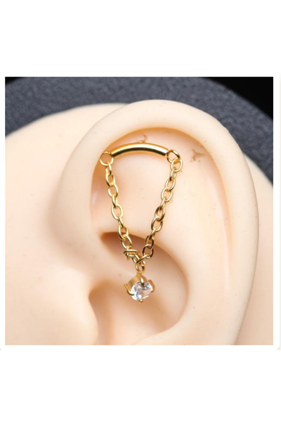 Bylin Cerrahi Çelik Gizli Tek Zincir Zirkon Altın Labret Piercing- (6x1.2mm)-...