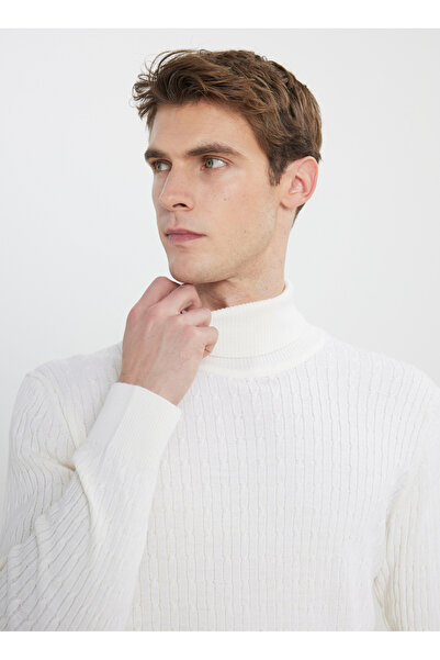 ALTINYILDIZ CLASSICS Woolen Keep Warm Standard Fit Regular Cut Hair Knit Pattern Knitwear Ecru Sweater