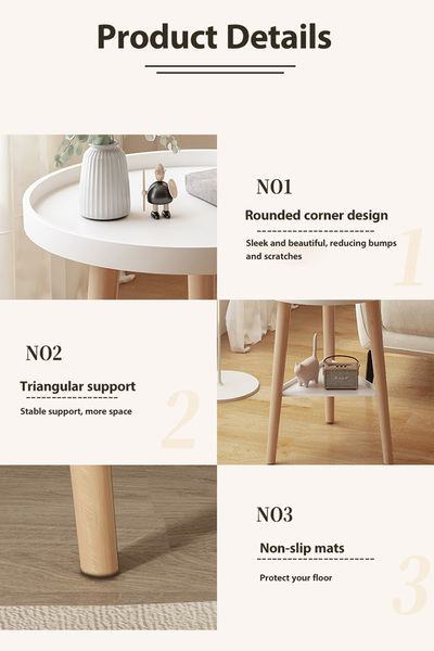 Generic Simple small round table double layer storage bedside coffee table home side table