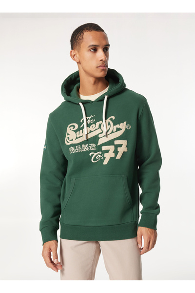 SUPERDRY Kapüşon Yaka Yeşil Erkek Sweatshırt M2013697AXO9_EMBROIDER SCRIPT GRAPH