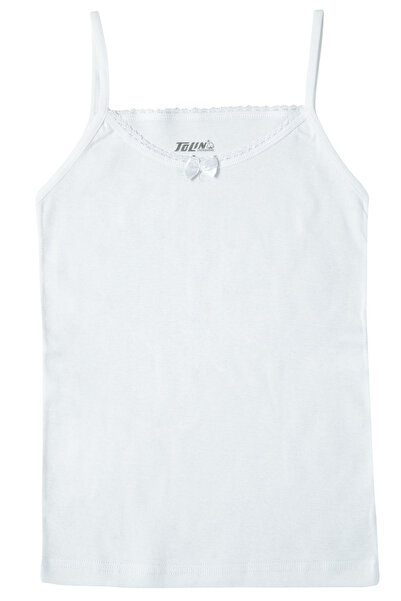 TOLIN 3 Lü Paket Beyaz %100 Pamuk Kız Çocuk Ip Askılı Atlet 1422