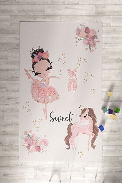 Homiko Balerin Kız Ve Unicorn Desenli Halı