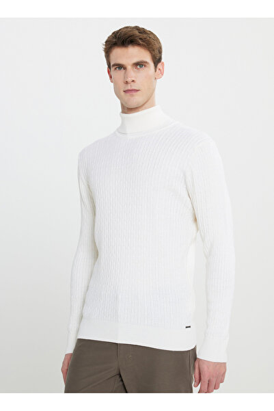 ALTINYILDIZ CLASSICS Woolen Keep Warm Standard Fit Regular Cut Hair Knit Pattern Knitwear Ecru Sweater