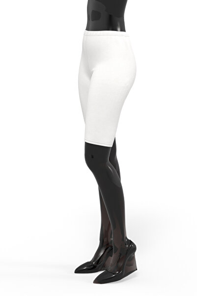 TOLIN Colanți albi pentru genunchi pentru femei, 100% bumbac - țevi, model 424