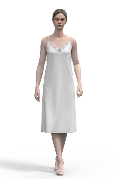 TOLIN White 100% Cotton Laced Women's Petticoat and Rope Strap Nightgown - 1228