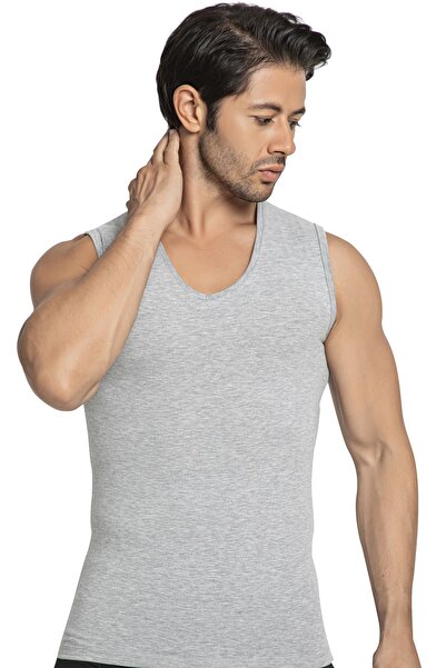 TOLIN Sleeveless Body Men's Gray Melange V-Neck Cotton Stretch Fabric Undershirt 1177