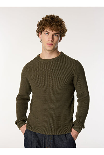 Mustang Bisiklet Yaka Normal Örgü Desenli Haki Erkek Kazak M4WM-KZK-1998