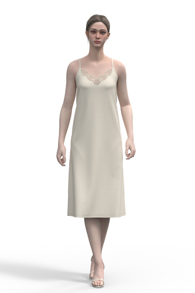 TOLIN Women's Rope Strap Laced Petticoat - Cream Nightgown 100% Cotton 1228