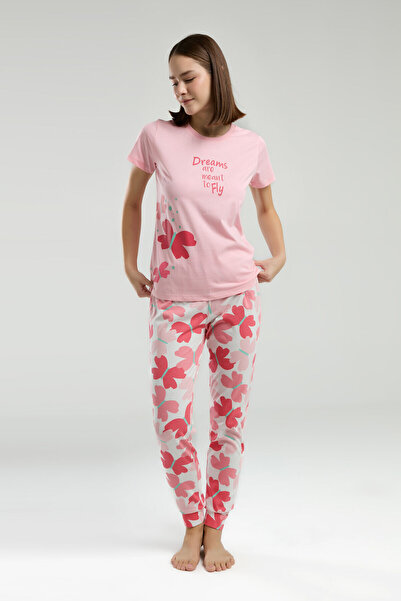 Rolypoly Kadın Pembe Kısa Kol Pijama Takım
