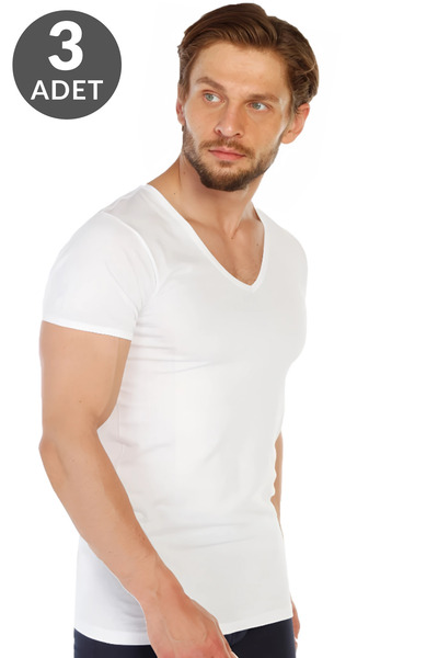TOLIN 3 Pack 100% Cotton White Men's Single Jersey V-Neck Undershirt 317
