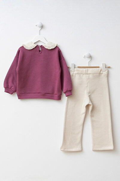 Minipodyum Printed Brode Collar Girl's Bottom Top Set