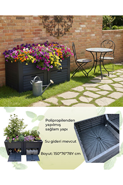 Progarden Çift Dolaplı Plastik Çiçeklik Antrasit 150*76*78cm