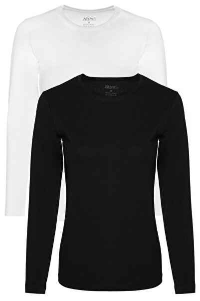 TOLIN Жіноча чорно-біла 2-х частинна бавовняна майка з довгими рукавами та еластичною стрічкою 6217sb