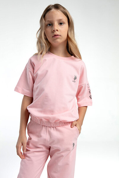 U.S. Polo Assn. ZÁKLADNA. Polo Assn. Dívčí růžová pyžamová souprava s krátkým rukávem