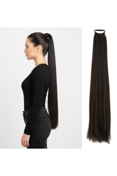 Mina Peruk Lastik Tokalı At Kuyruğu Düz - Koyu Kumral