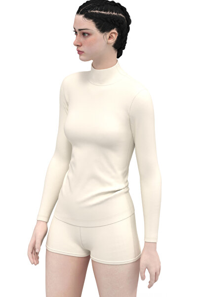 TOLIN Women's Long Sleeve Cotton Stretch Fabric Turtleneck Cream Body Undershirt 6257