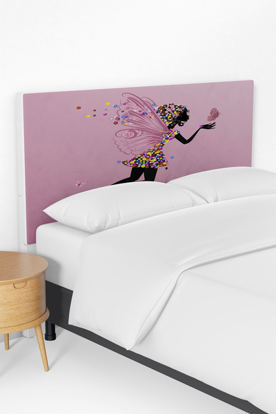 Talia Home Pembe  Kanatlı Kız Çocuk Odası Yatak Baza Başlık Kılıfı TLABK-063