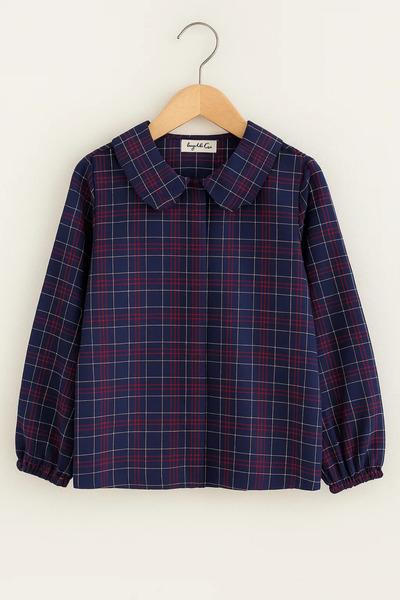Angel&Co. Girls Clothing Girl's Checkered Navy Blue Modest Shirt