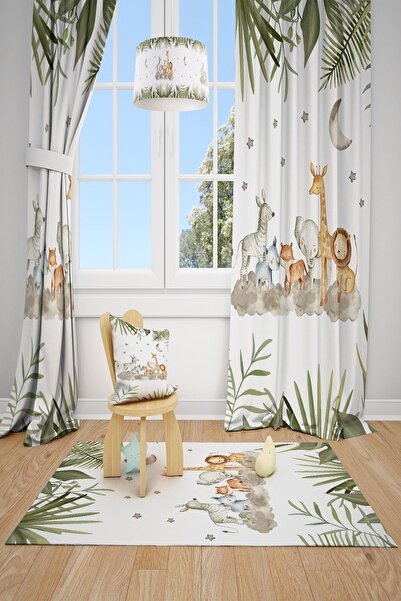 Talia Home Çocuk Odası Bebek Odası Çizgikarakter Fon Perde 2 Kanat Tla-041