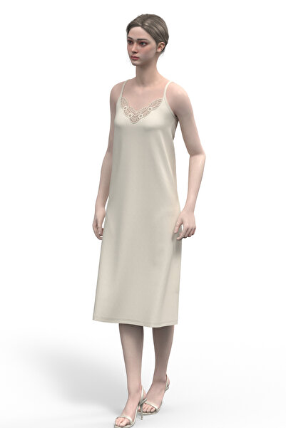 TOLIN Women's Rope Strap Laced Petticoat - Cream Nightgown 100% Cotton 1228