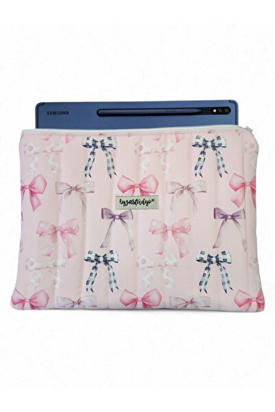 Ayza Stüdyo Pink iPad Tablet Bag with Colorful Ribbon Pattern, 10-12 Inch Compatible