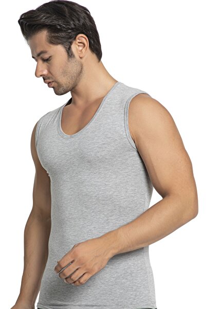 TOLIN Sleeveless Body Men's Gray Melange V-Neck Cotton Stretch Fabric Undershirt 1177