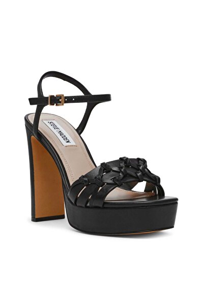 Steve Madden Womens Massey Black Leather Heels