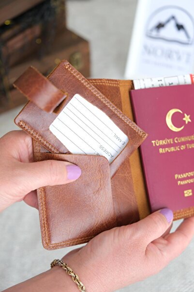 Norvi Leather Genuine Leather Passport Cover and Luggage Tag Tan 1118