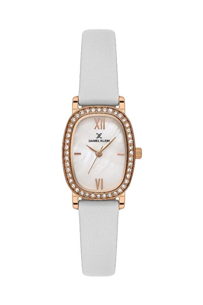 Daniel Klein Dk.1.13943-5 White Women's Wristwatch with 3 Atm Water Resistant Leather Band