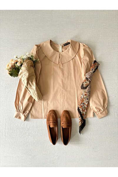 KÜÇÜĞÜM BUTİK Κρεμ μπλούζα ποπλίνα με μικρό γιακά